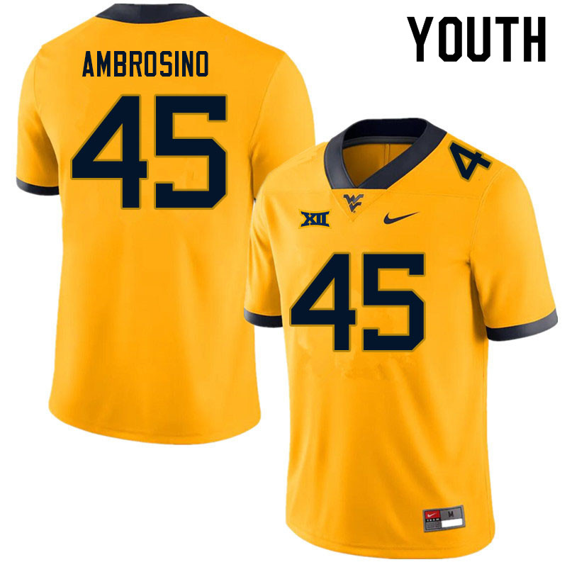 NCAA Youth Derek Ambrosino West Virginia Mountaineers Gold #45 Nike Stitched Football College Authentic Jersey DL23K04CU